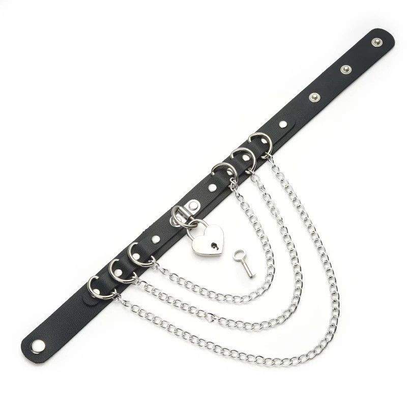 Jewelry Spike Black Leather Heart Choker Necklace Jewelry Size ONE SIZE - 2 Thumbnail