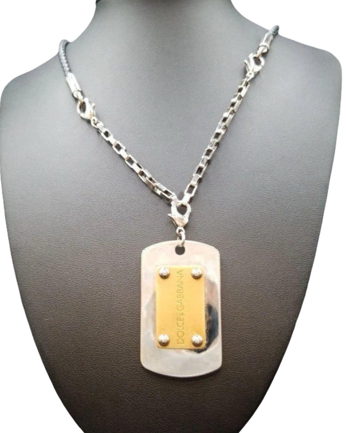 Dolce & Gabbana Two Tone Plated Dog Tag Pendant Necklace Size ONE SIZE - 1 Thumbnail
