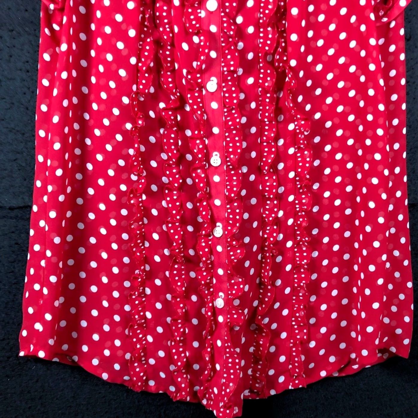 Loft Ann Taylor Loft Blouse Womens Red White Dotted Short Sleeve Sheer Button Down 4 Size S / US 4 / IT 40 - 3 Thumbnail
