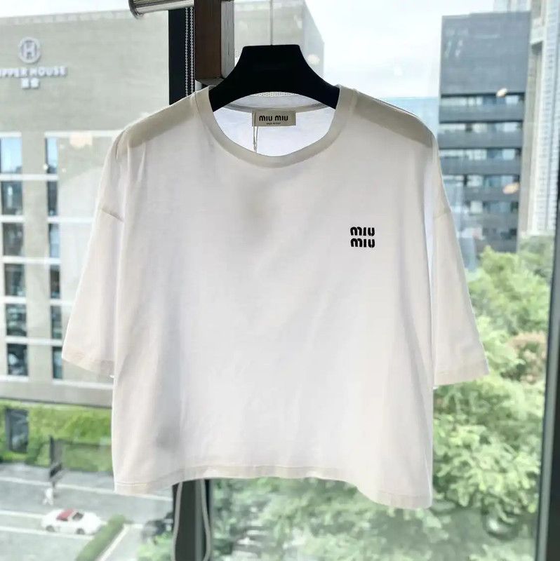Miu Miu Miu Miu Women's White Cotton T-Shirt 0089 Size L / US 10 / IT 46 - 1 Thumbnail
