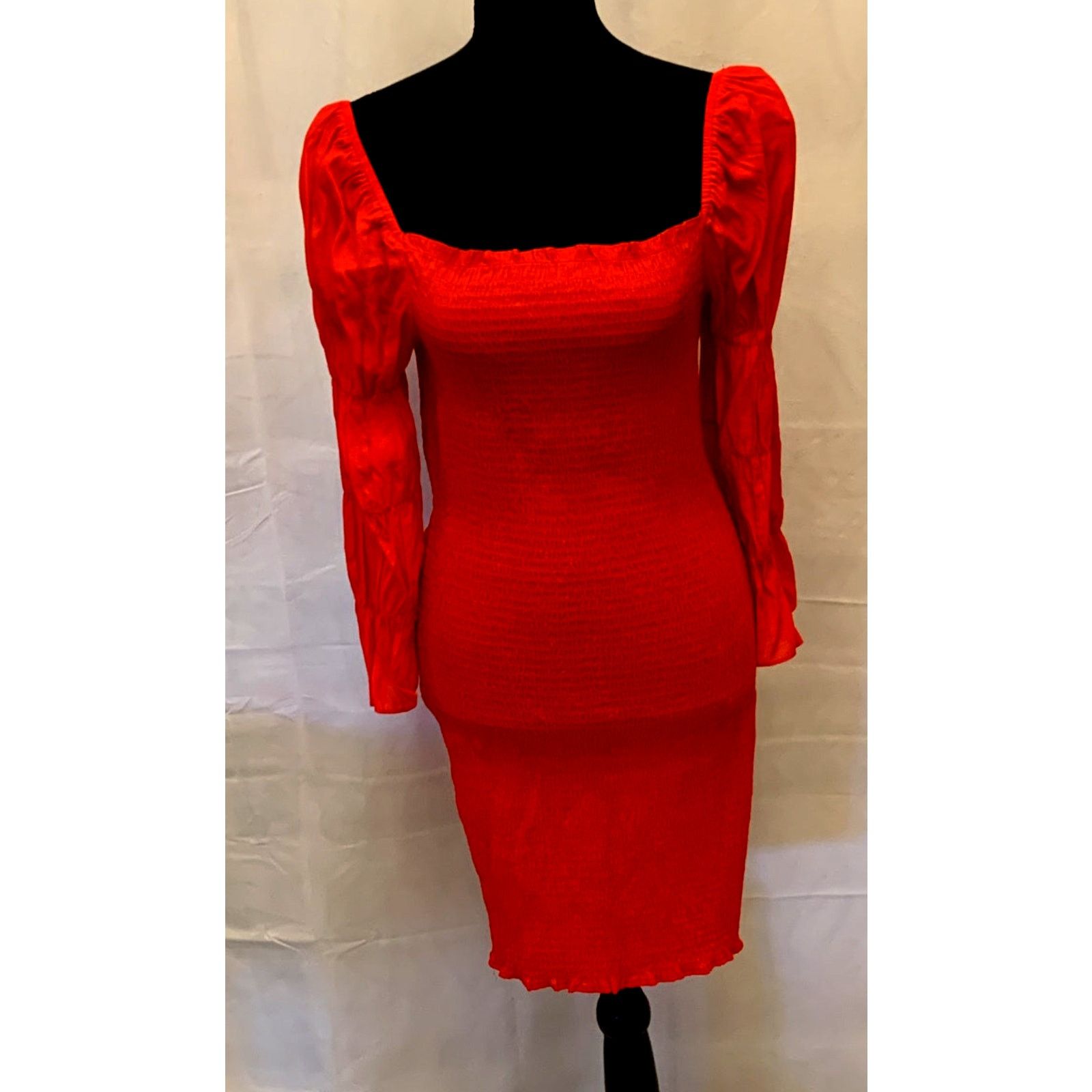 Other J.O.A. Women's Stretch Smocked Scarlet Red Dress| Size L NWT Size L / US 10 / IT 46 - 5 Thumbnail