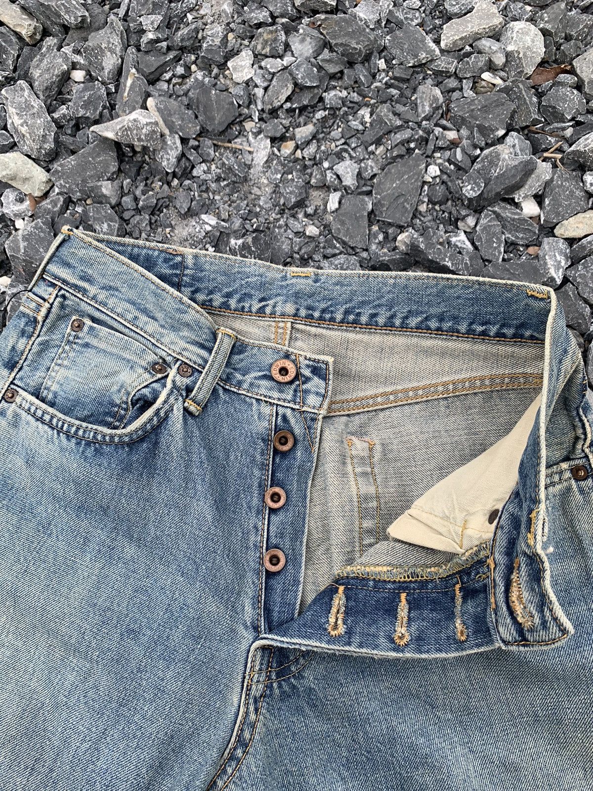 Kapital VINTAGE EDWIN 505X SELVEDGE BUTTON FLY DISTRESSED DENIM Size US 27 - 15 Thumbnail