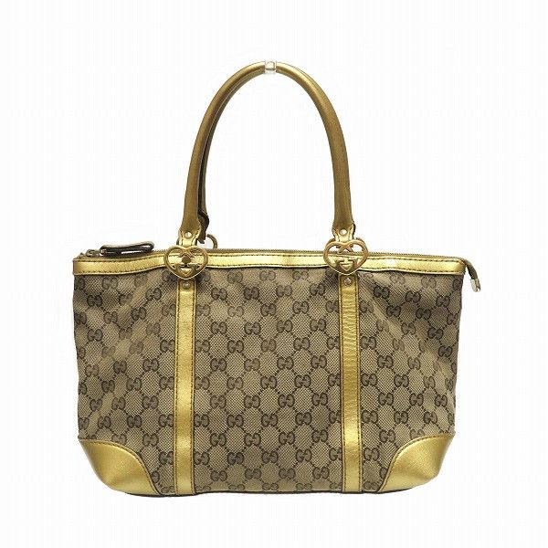 Gucci Gucci Gucci Canvas Leather Heart Shape Interlocking Tote Canvas Tote Bag 257069 in Good Condition Size ONE SIZE - 1 Thumbnail