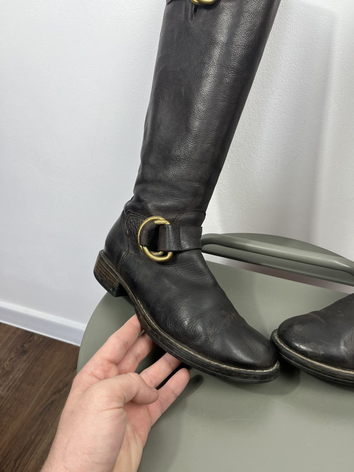 Other Women’s Brown Leather Knee High Boots Ring Strap Riding 37 Size US 6 / IT 36 - 5 Thumbnail