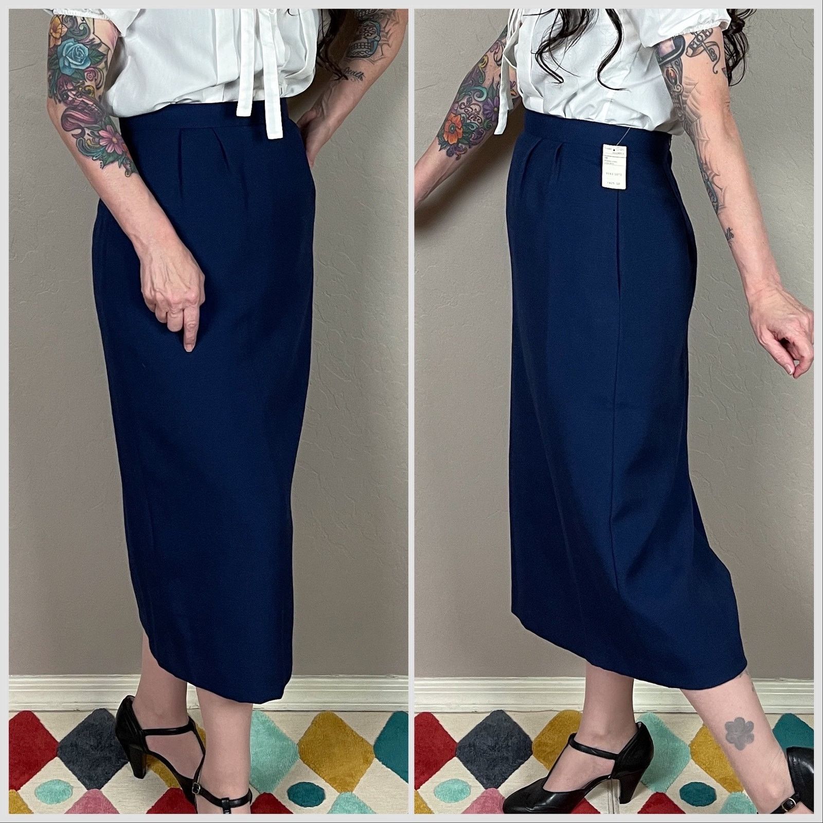 Vintage Vintage 1980s Deadstock Blue High Waisted Midi Skirt Size 27" / US 4 / IT 40 - 2 Thumbnail