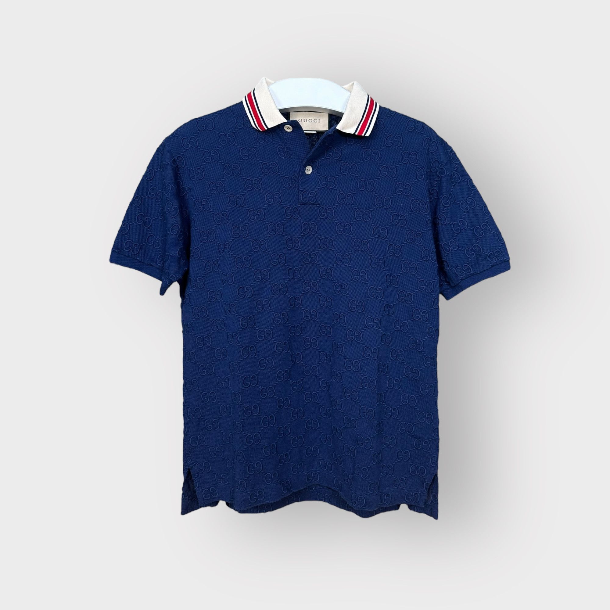 image of Gucci Polo T-Shirt Embroidered Monogram Navy Blue, Men's (Size XS)