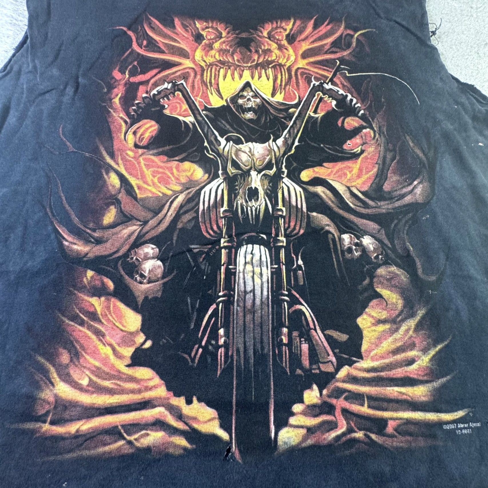 Vintage VINTAGE Skull Sensations Biker Shirt (T-Shirt) Mens Large Sleeveless Black Graphic Flame Grim Reaper 2000s Punk Size US L / EU 52-54 / 3 - 2 Thumbnail