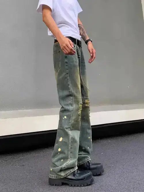 VIBE Retro nostalgic washed ripped jeans with splashes of ink Size US 32 / EU 48 - 6 Thumbnail