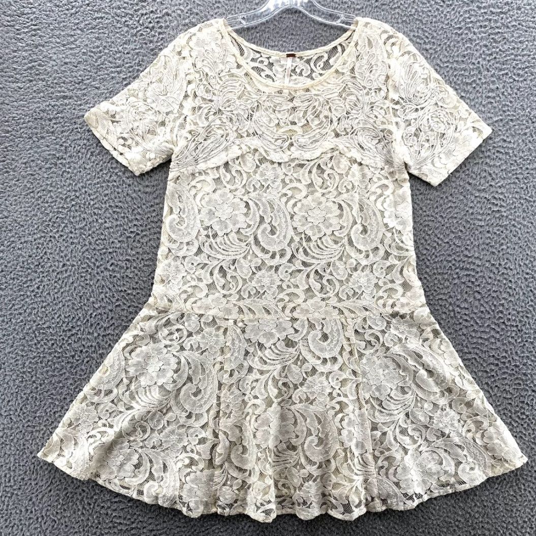 Free People Free People Dress Women's Medium Cream Mini Twee Boho Lace Cottage Core Coquette Womens Size M / US 6-8 / IT 42-44 - 2 Thumbnail