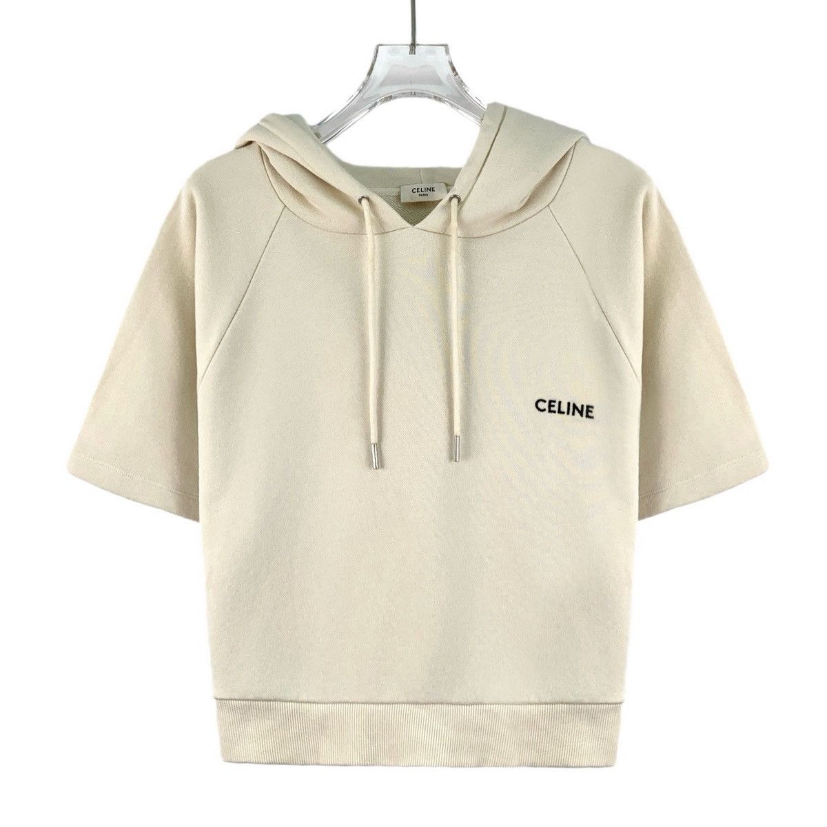 Celine Celine Beige Logo Hooded Short Sleeve Sweatshirt K26WX Size M / US 6-8 / IT 42-44 - 1 Thumbnail