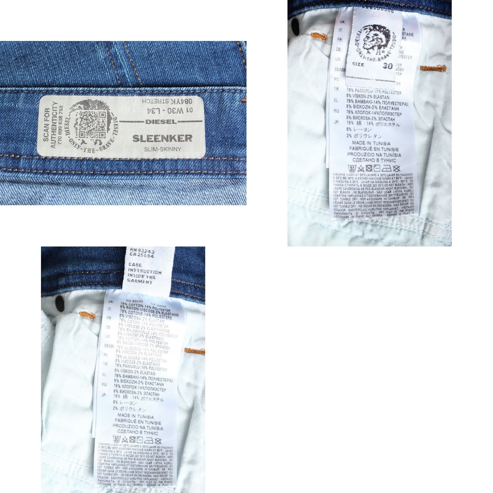 Diesel DIESEL SLEENKER Jeans Men Slim Skinny Stretch 30/34 W30 L34 084YK DZ7988 Blue Denim Size US 30 / EU 46 - 8 Thumbnail