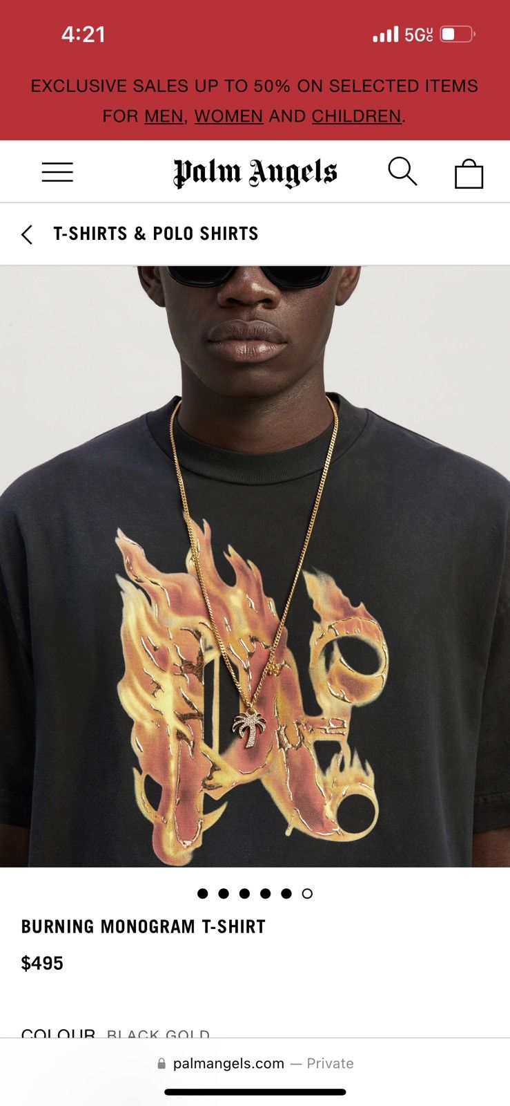 Palm Angels PALM ANGELS BURNING MONOGRAM T-SHIRT size small Retail $495 Size US S / EU 44-46 / 1 - 3 Thumbnail