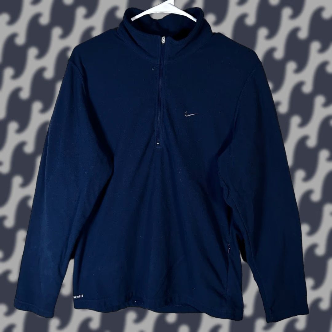 Nike Nike VTG Fit Therma Quarter Zip Navy Blue Pullover Fleece Athletic Sweater Men M Size US M / EU 48-50 / 2 - 1 Thumbnail
