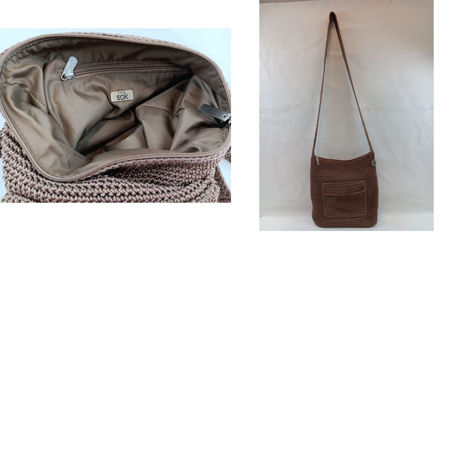The Sak The Sak Crochet Crossbody Bag Dark Beige Top Zipper Exterior Pocket Charm Size L / US 10 / IT 46 - 9 Thumbnail