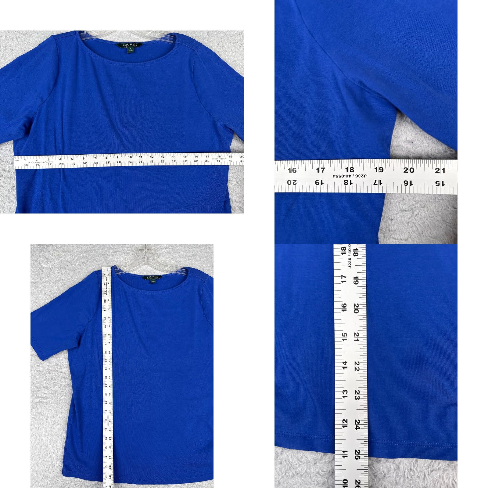 Ralph Lauren Lauren Ralph Lauren Shirt Women 1X Blue Short Sleeve Round Neck Cotton Blend Solid Womens Size XL / US 12-14 / IT 48-50 - 8 Thumbnail