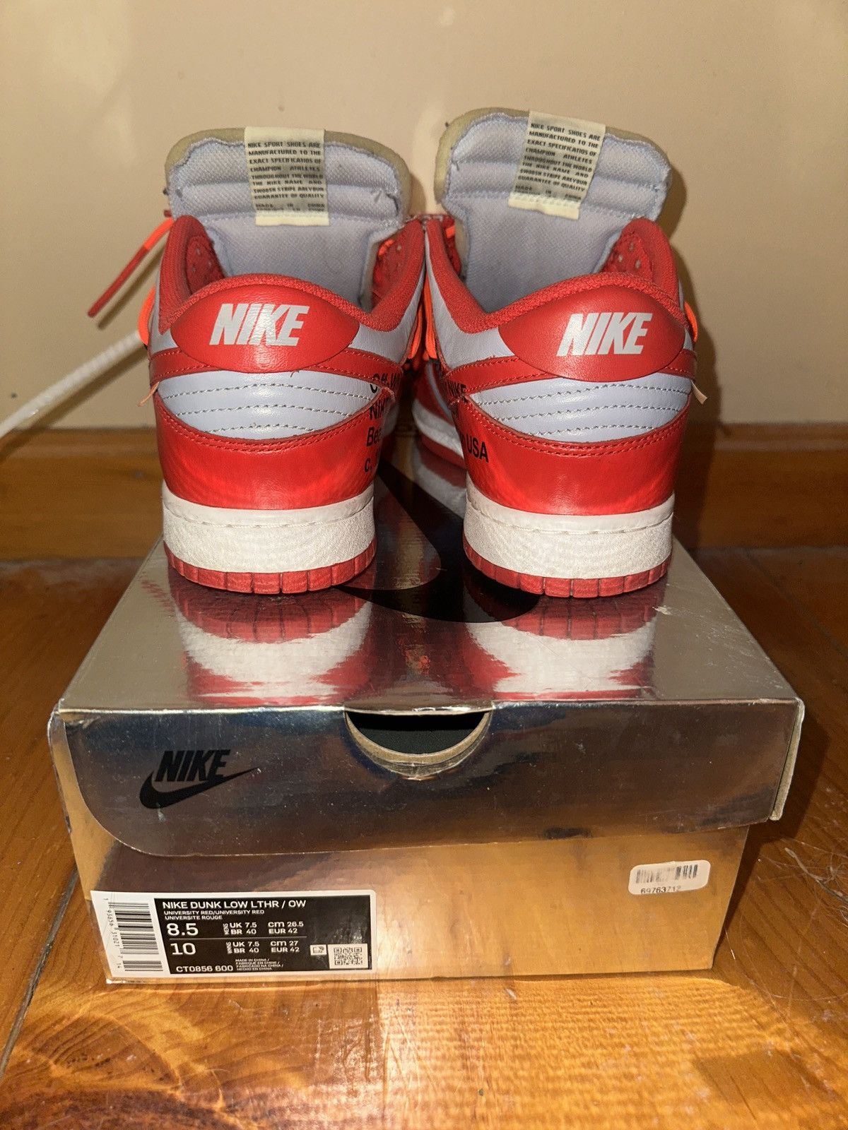 Nike × Off-White Nike Off-White x Dunk Low 'University Red' Size US 8.5 / EU 41-42 - 5 Thumbnail
