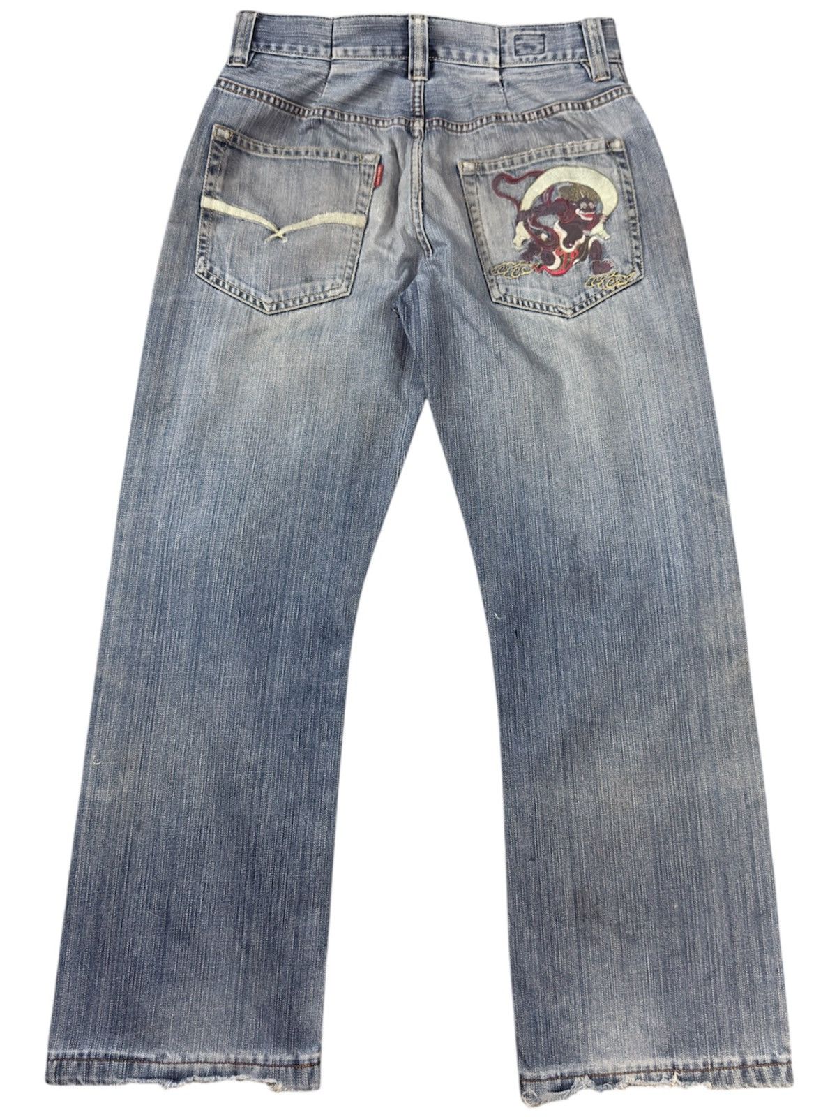 Karakuri Tamashii Japanese Embroidered Handfoot Distressed Y2K Denim Size US 30 / EU 46 - 1 Thumbnail