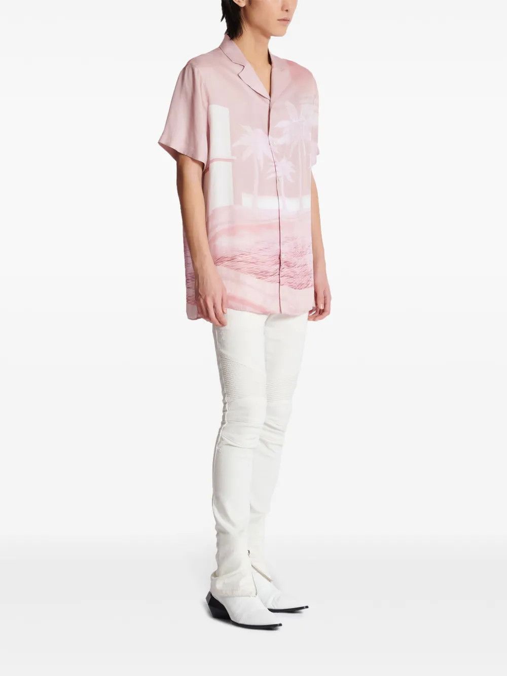 Balmain o1s1wg110925 Print Logo Embroidered Shirt in Pink/White Size US S / EU 44-46 / 1 - 6 Thumbnail