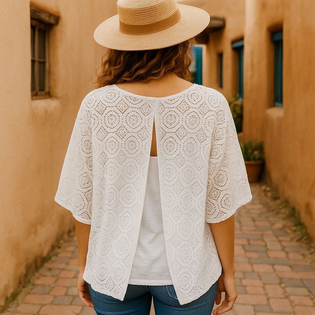 Other Ivy Ridge White Crochet Lace Blouse With Open Back Flutter S Size L / US 10 / IT 46 - 5 Thumbnail
