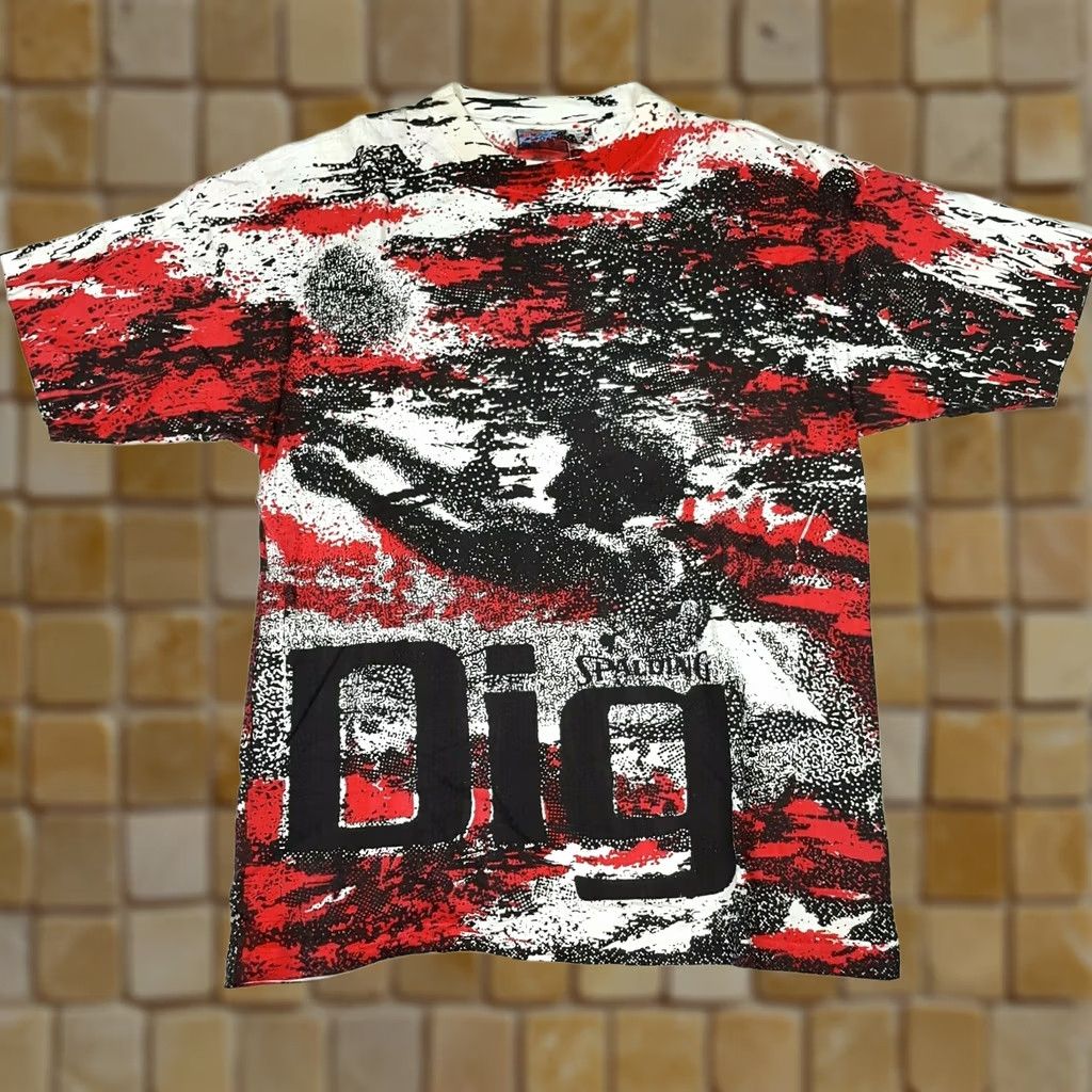 Spalding VINTAGE Spalding T-Shirt Shirt Men XL Red 90s AOP Graphic Print Sports Volleyball 90s Retro Crew Neck Short Sleeve Size US L / EU 52-54 / 3 - 1 Thumbnail