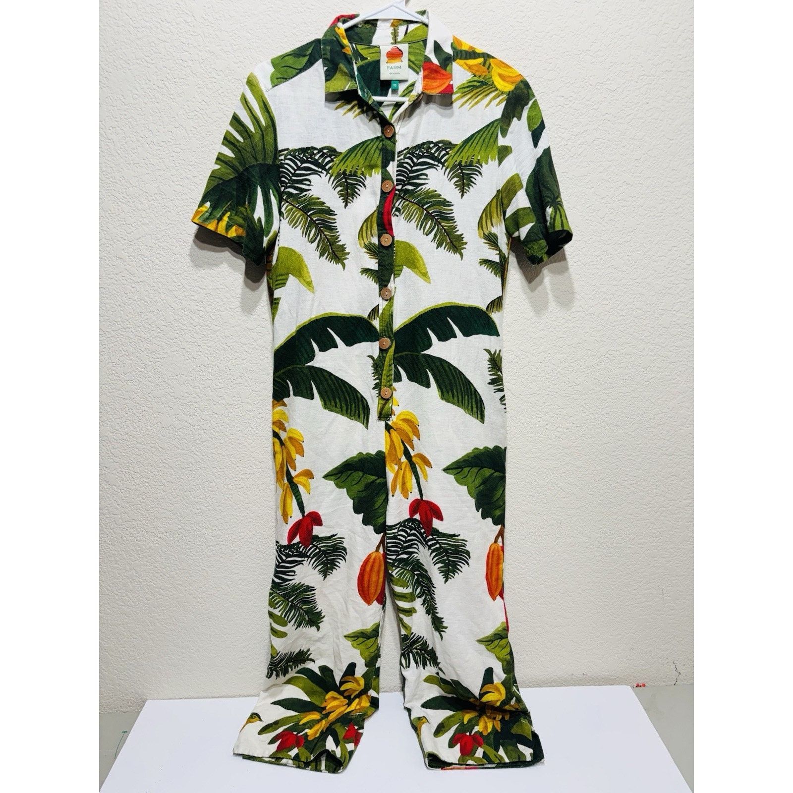 Farm Rio Farm Rio White Cocoa Forest Jumpsuit Sleeved XS Size 24" / US 00 / IT 34 - 1 Thumbnail