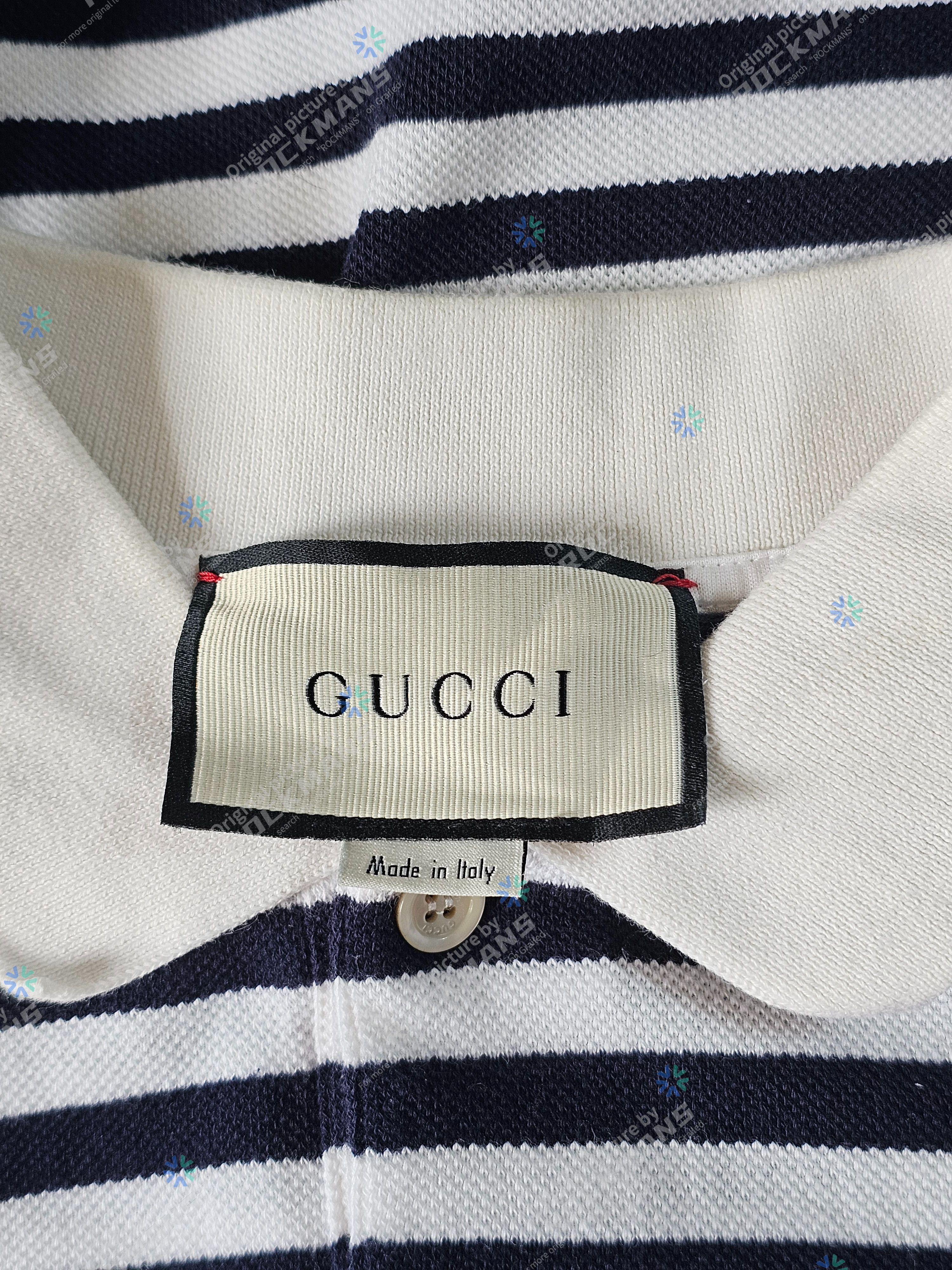 Gucci Gucci Navy Blue/White Striped Embroidered Polo Shirt Size M Size US M / EU 48-50 / 2 - 4 Thumbnail