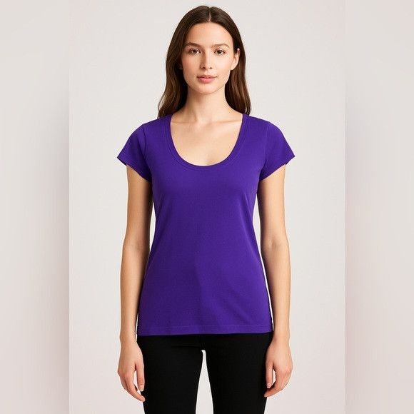 Theory Theory Women’s Scoop Neck Short Sleeve T-Shirt Purple Size L Size L / US 10 / IT 46 - 1 Thumbnail