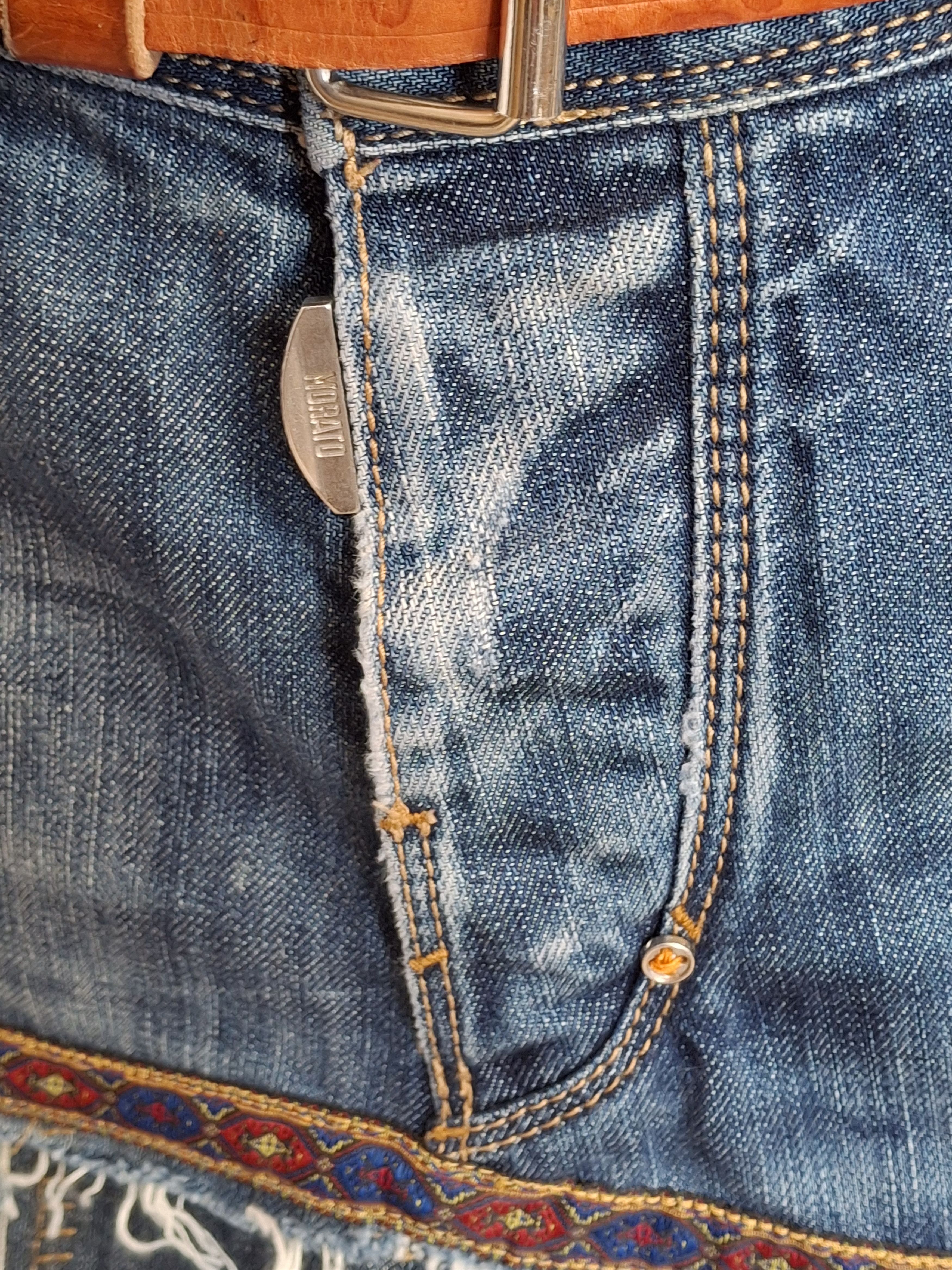 Handmade Custom Deconstructed 2000s Italian Denim Mini Skirt Size 33" - 11 Thumbnail