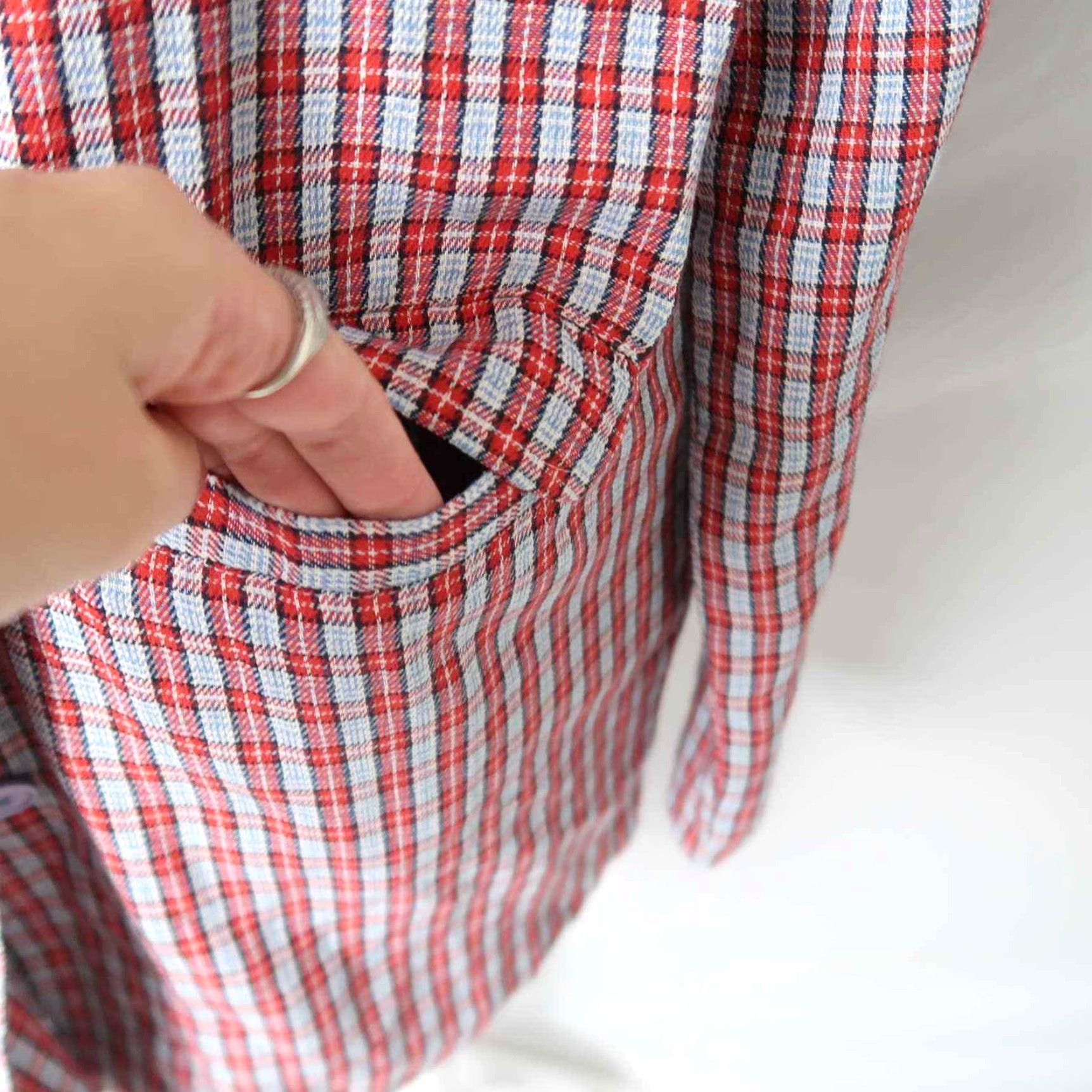 Asos ASOS Heartbreak red and blue plaid longline blazer jacket Women 8 Cotton Button front Pockets Size M / US 6-8 / IT 42-44 - 4 Thumbnail