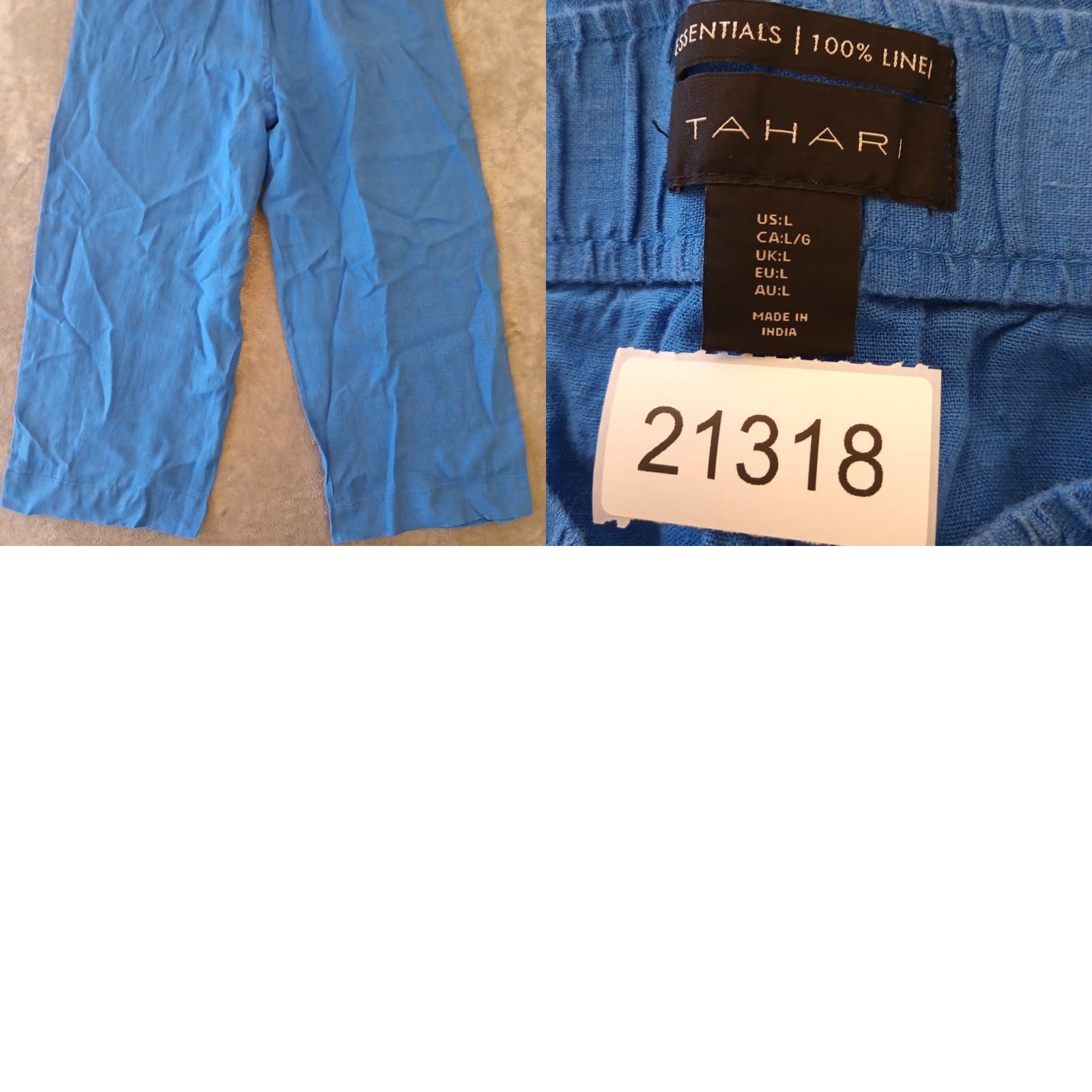 Vintage Tahari Pants Womens L Blue Ankle Wide-Leg Linen Pockets Pull On 30x25 Size 36" / US 14 / IT 50 - 8 Thumbnail