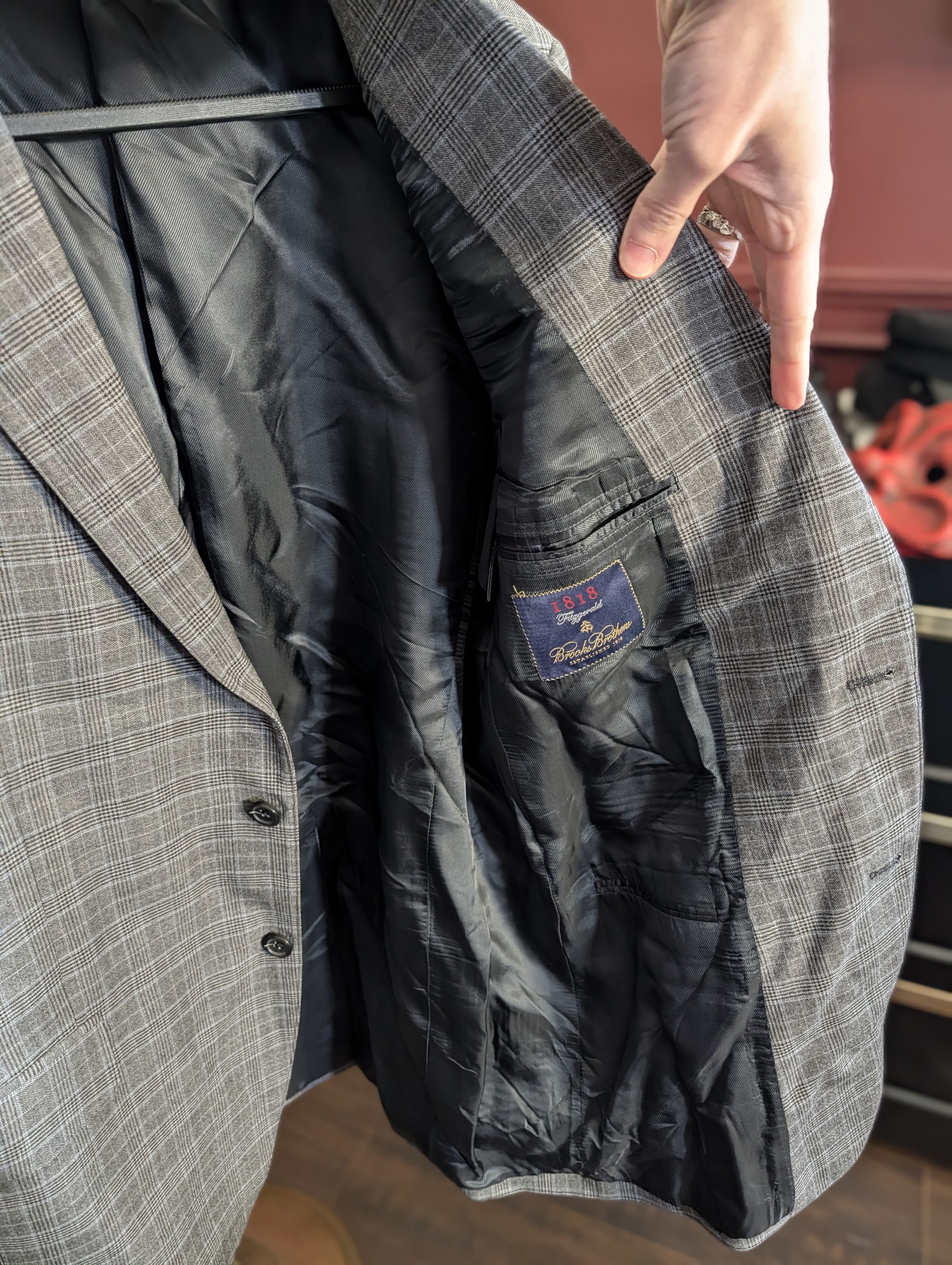 Brooks Brothers 1818 Fitzgerald made in Italy gray plaid 2pc suit 42L Size 42L - 10 Thumbnail