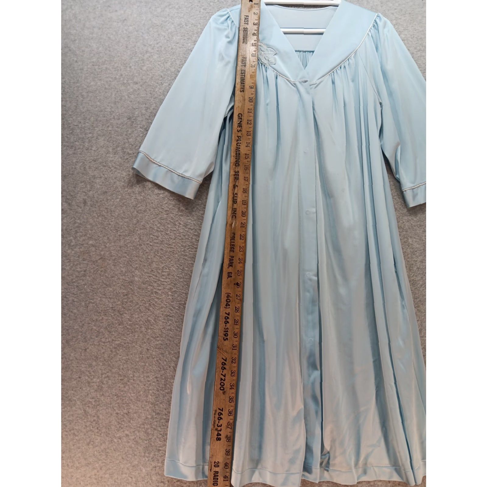 Vintage VTG Shadowline Nylon Robe Size Medium Sky Blue Long Snap Front Lace Trim GUC Size ONE SIZE - 5 Thumbnail