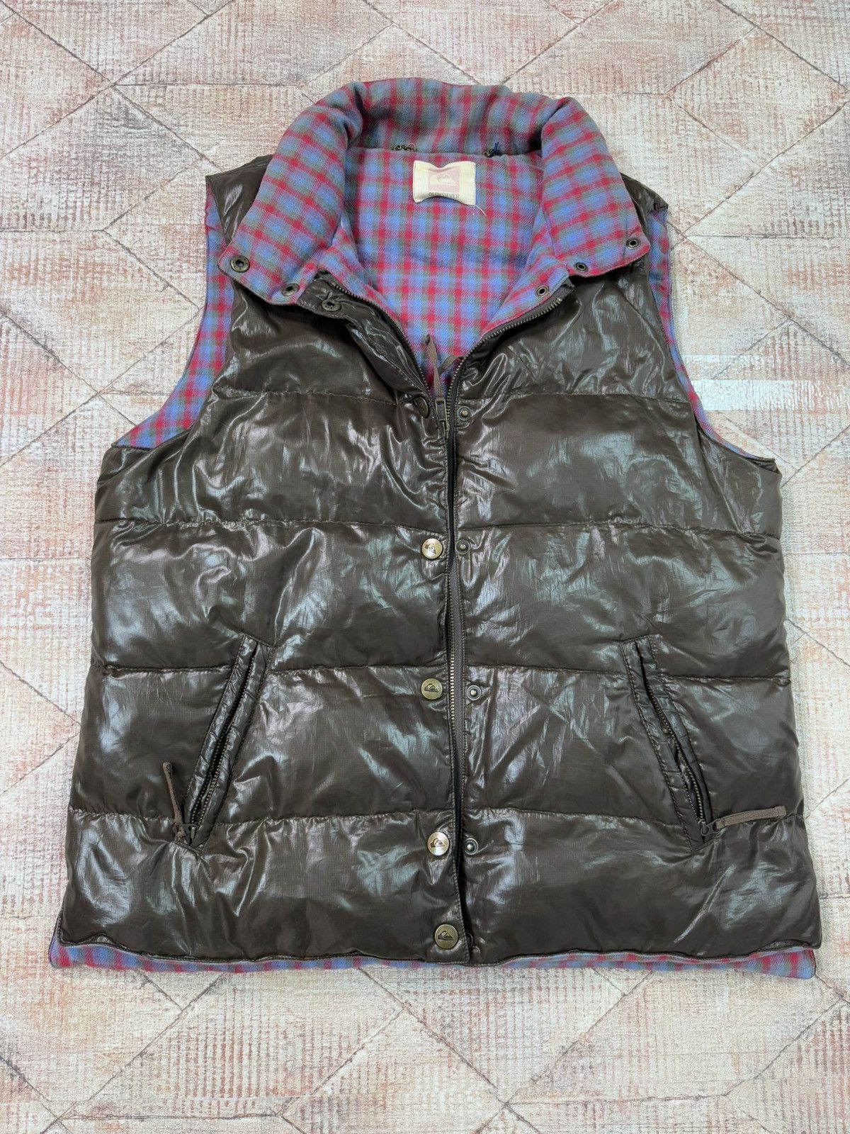 Quiksilver × Vintage Vintage Brown Puffer Vest Shiny Y2k skate swag hooks up drip Size US M / EU 48-50 / 2 - 4 Thumbnail
