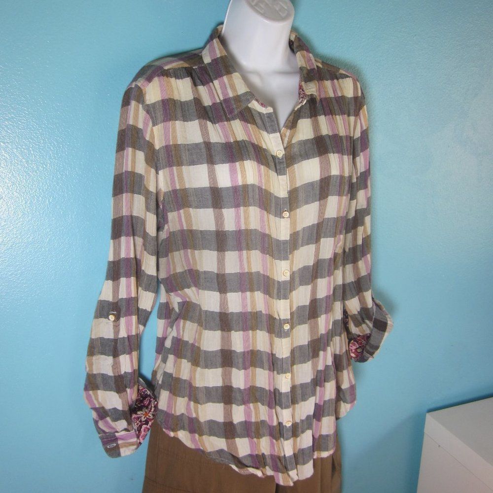 Anthony Sinclair Isabella Sinclair Attay Button Up Shirt Size L Lace Back Plaid Roll Tab Sleeve Size L / US 10 / IT 46 - 1 Thumbnail
