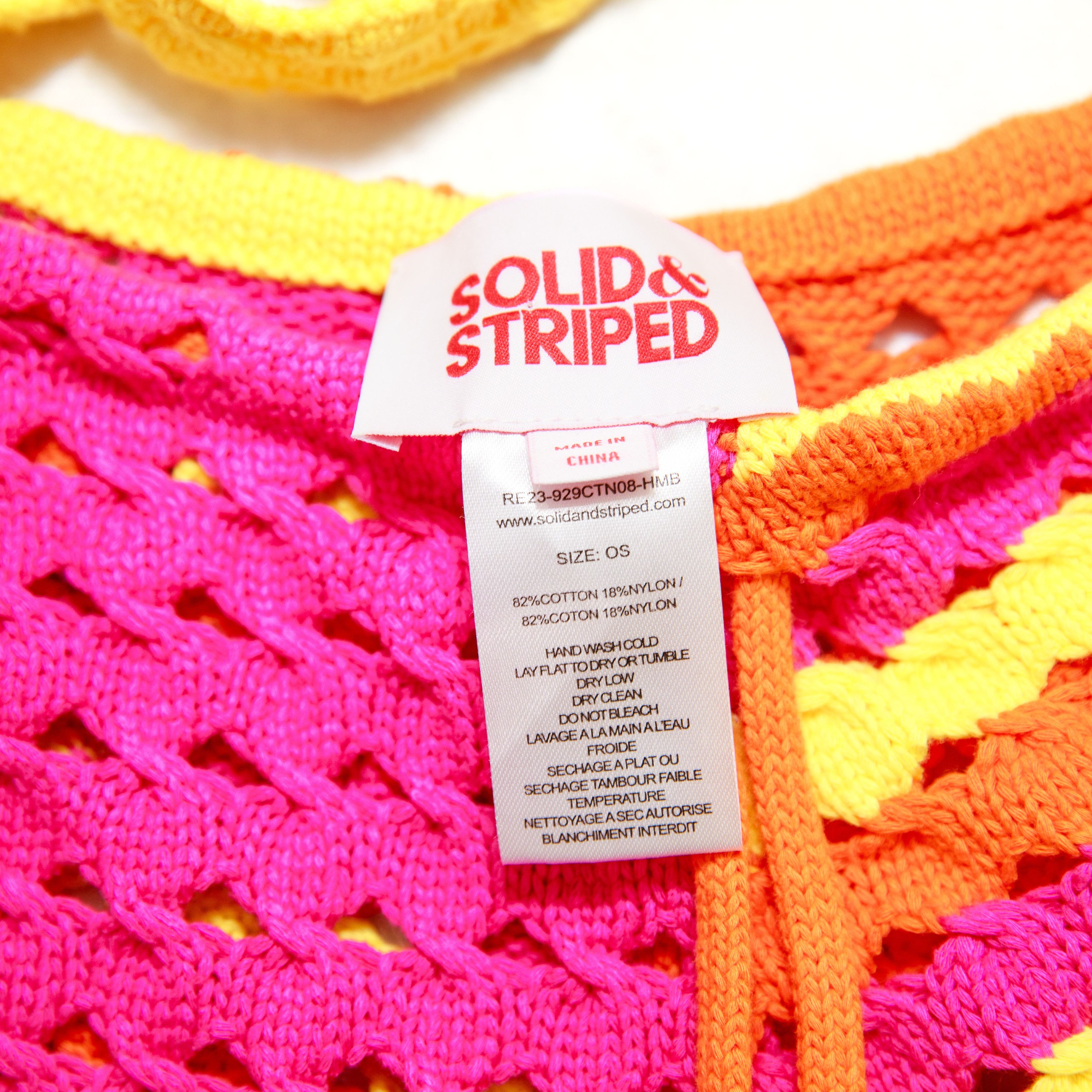Solid & Striped Solid and Striped Slouchy Bag Pink Yellow Orange Crochet Size ONE SIZE - 6 Thumbnail