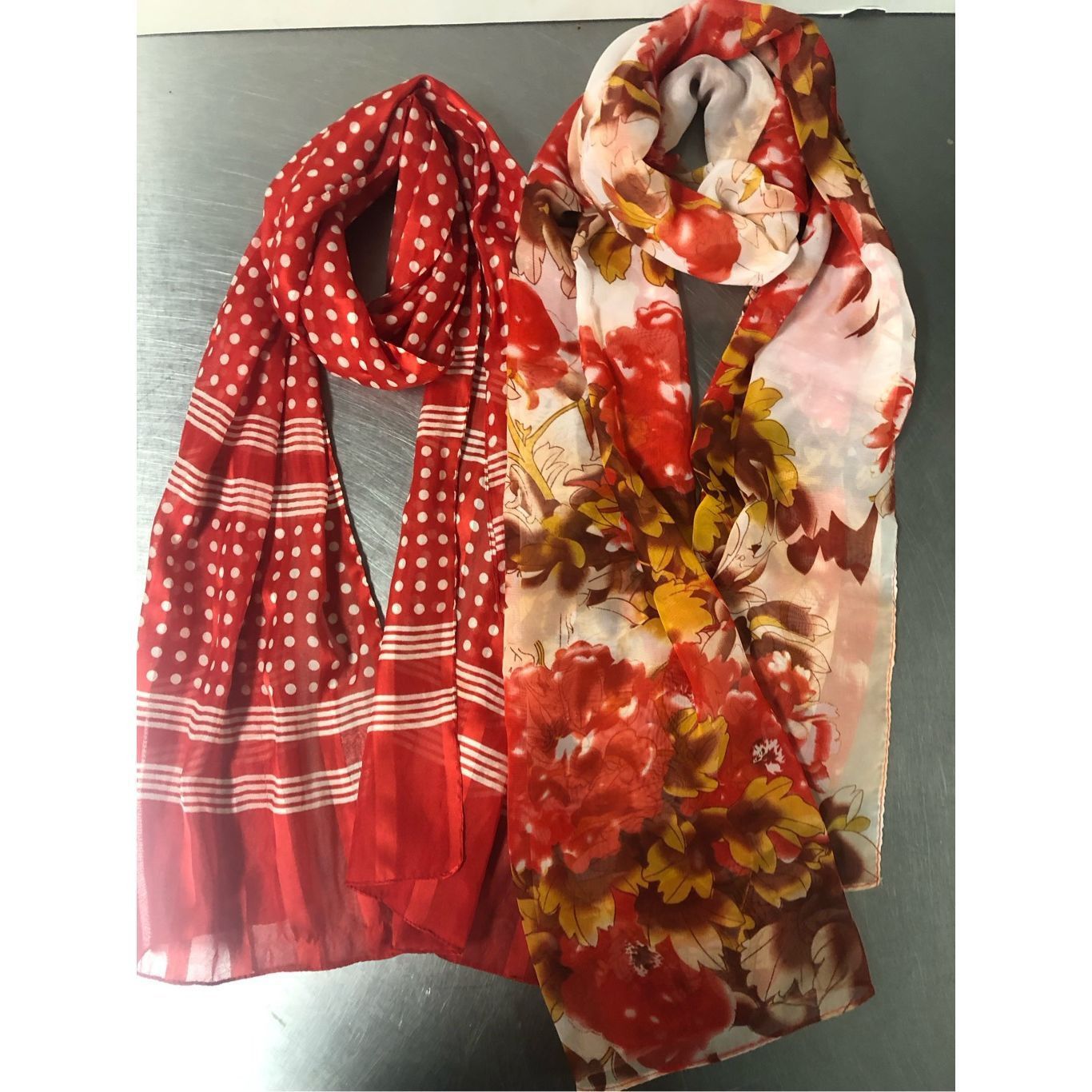 Other Bundle of 2 Scarfs Women’s Red Floral and Red Polka Dot Long Medium Scarf Bundle Size ONE SIZE - 1 Thumbnail
