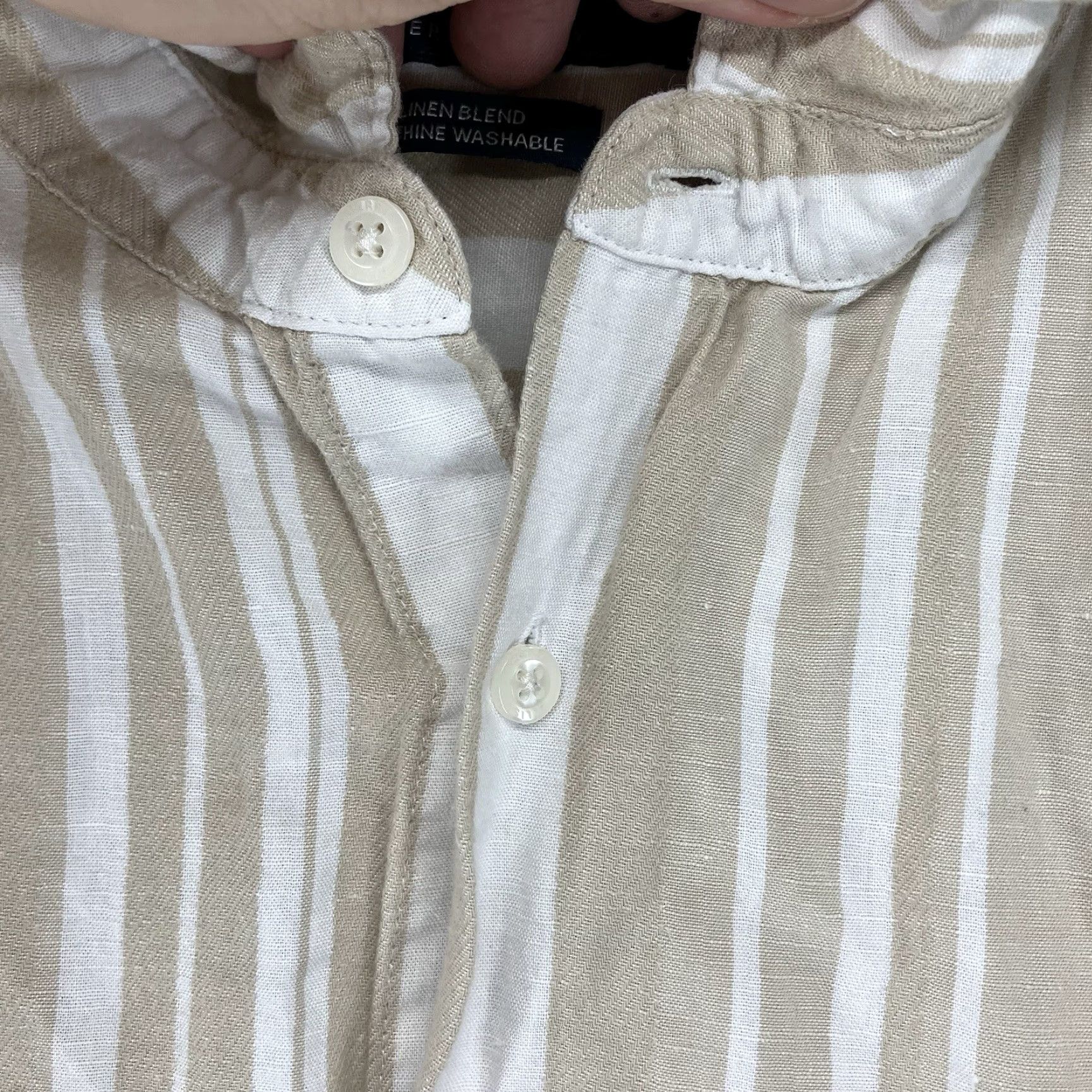 Perry Ellis Vintage Perry Ellis Men's Linen Blend Shirt Large Short Sleeve Beige Striped Casual Summer Beach boating Size US L / EU 52-54 / 3 - 6 Thumbnail