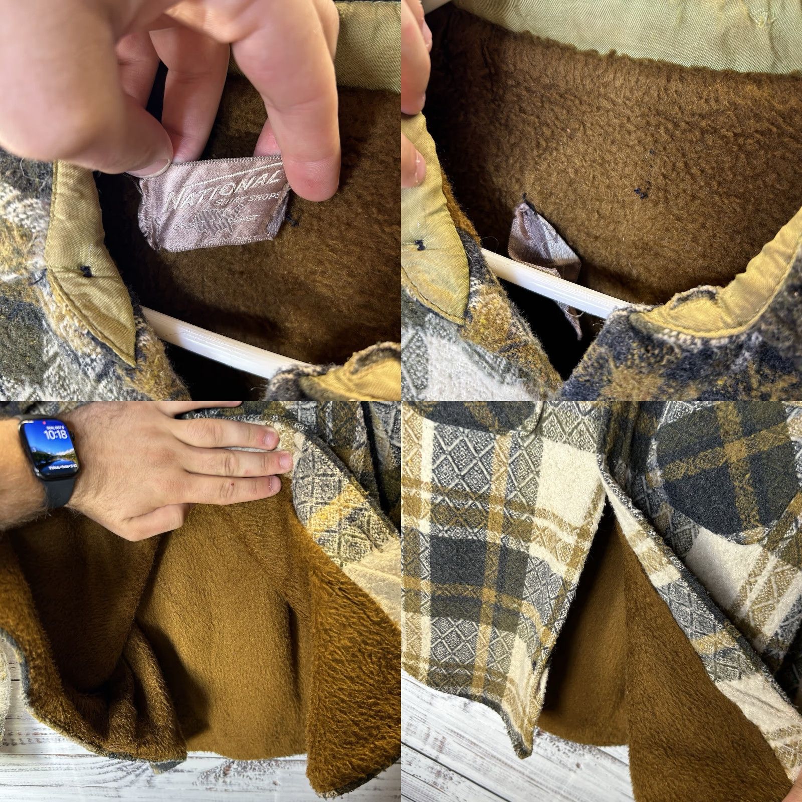 Vintage VINTAGE National Shirt Shops Shirt Jacket Shacket Flannel Button-Up Beige 50s Plaid Medium Men Buttons Missing Pockets 2 Front Size US M / EU 48-50 / 2 - 8 Thumbnail
