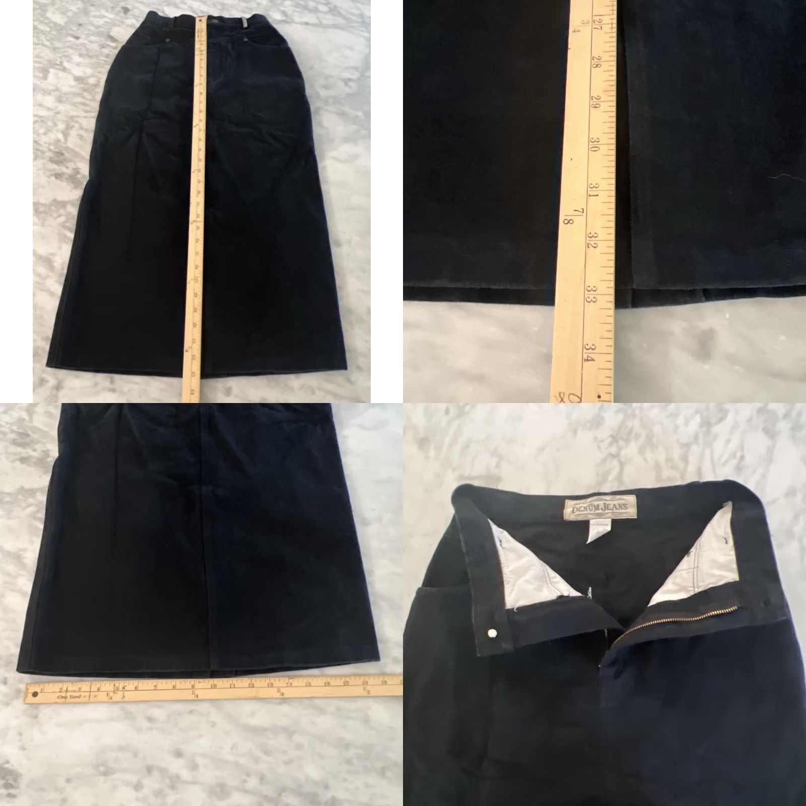 Denime VINTAGE Denum Jeans Black Denim Skirt 5/6 Waist 28 Length 33 Slit Pencil Knee Length Women Size 27" / US 4 / IT 40 - 8 Thumbnail