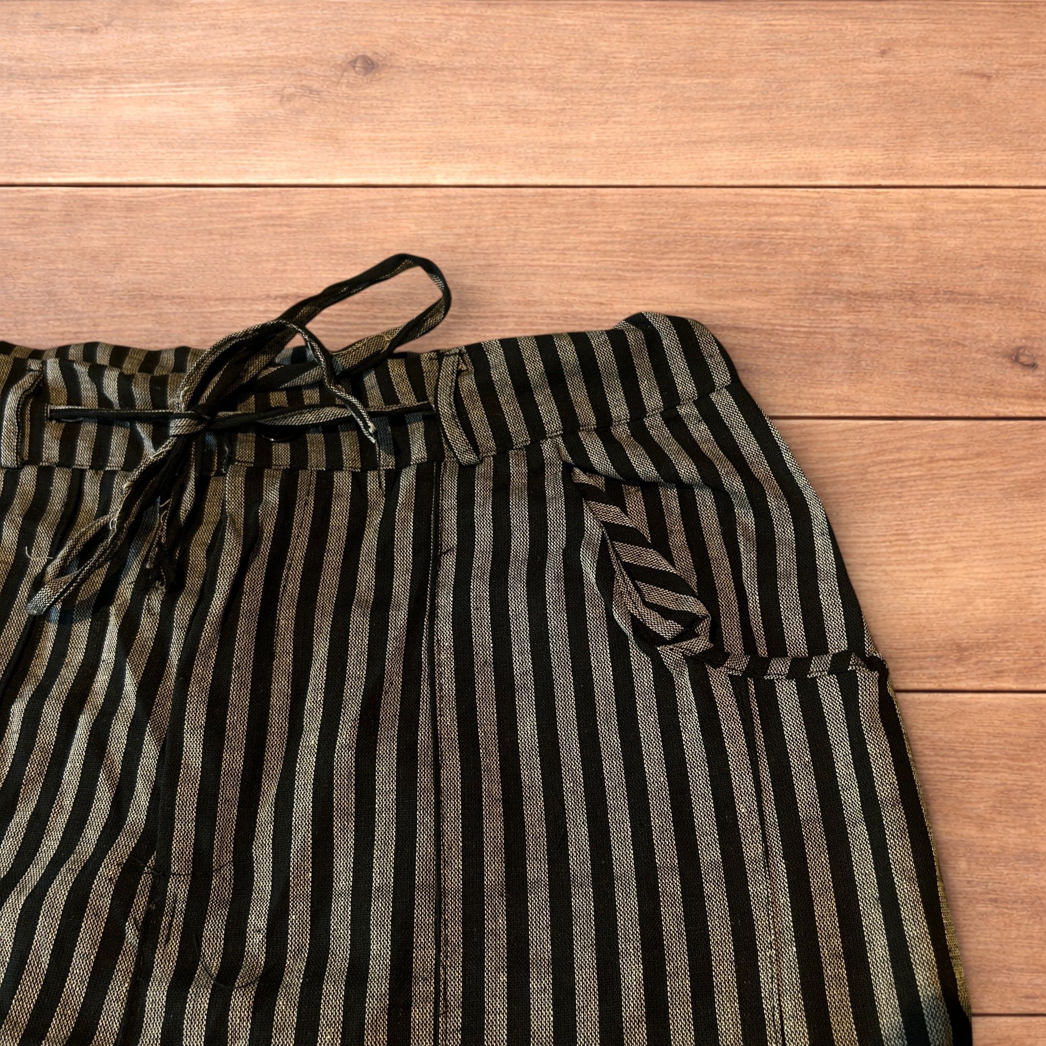 Japanese Brand Vintage style baggy wide striped trousers in black/grey. Size US 34 / EU 50 - 3 Thumbnail