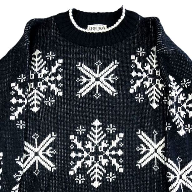 Vintage VINTAGE Ricki Sweater Womens Size L Black White Holiday USA Crew Neck Long Sleeve Pullover Knit Fair Isle 80s 90s Christmas Size L / US 10 / IT 46 - 2 Thumbnail