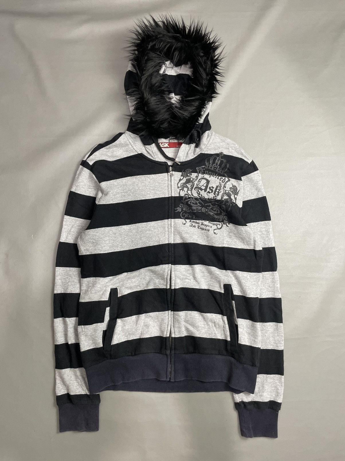 Japanese Brand Ask Prison Stripe Fur Hoodie Size US L / EU 52-54 / 3 - 1 Thumbnail