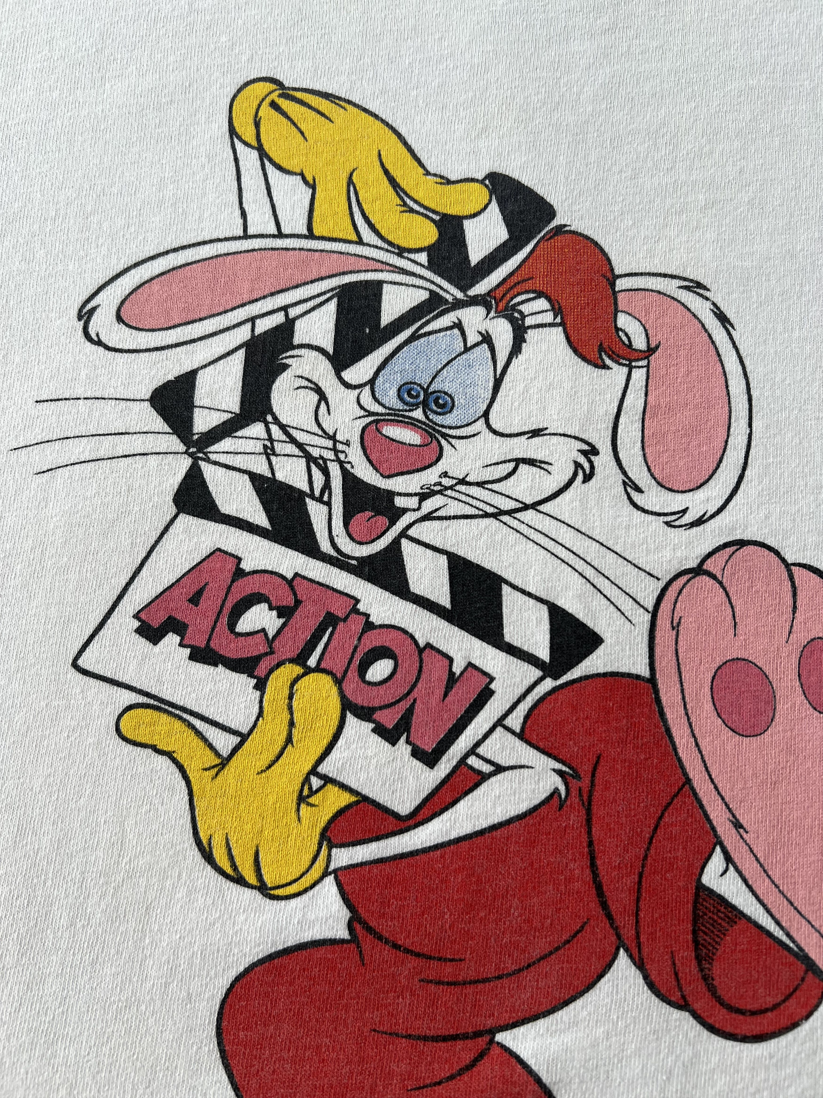 Disney Vintage 1987 Roger Rabbit Disney Cartoon White T-shirt Size US L / EU 52-54 / 3 - 4 Thumbnail