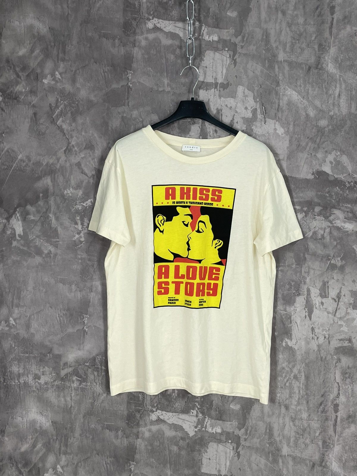 Sandro Sandro Y2K Print All Over “Kiss” Logo Luxury T shirt Size M / US 6-8 / IT 42-44 - 1 Thumbnail