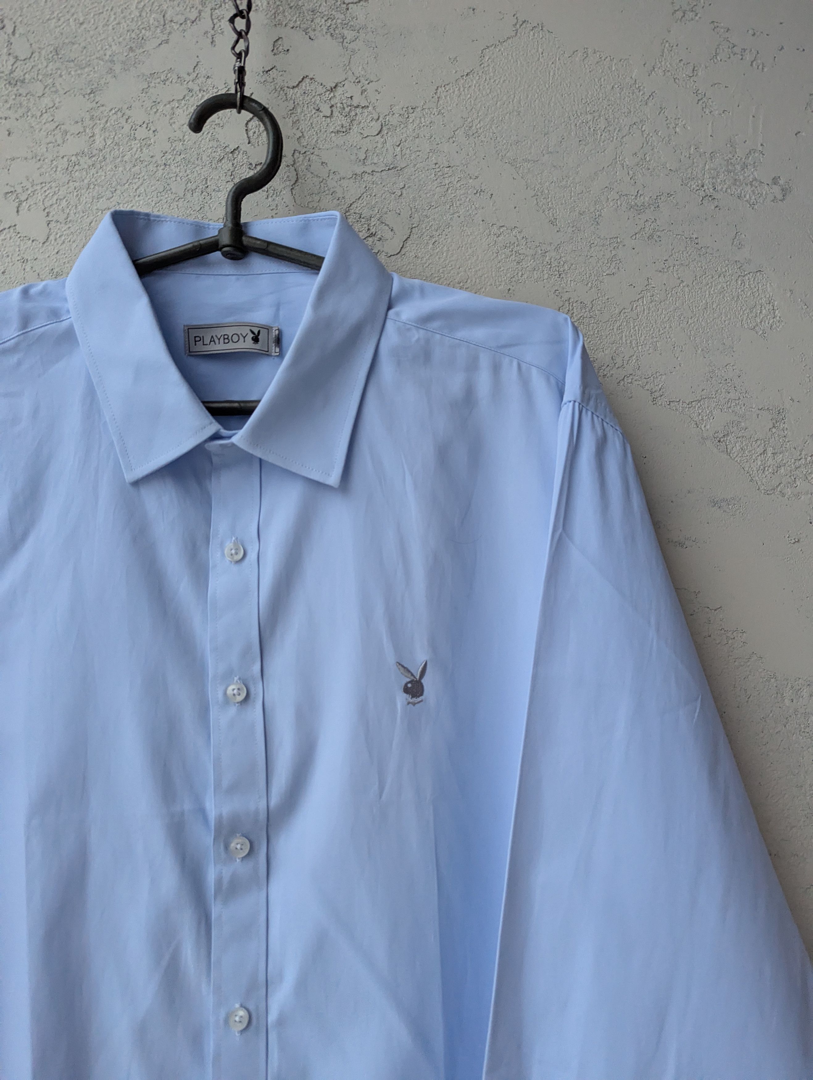 Playboy Playboy Vintage Light Blue Dress Shirt Subtle Bunny Logo Size US XXL / EU 58 / 5 - 4 Thumbnail