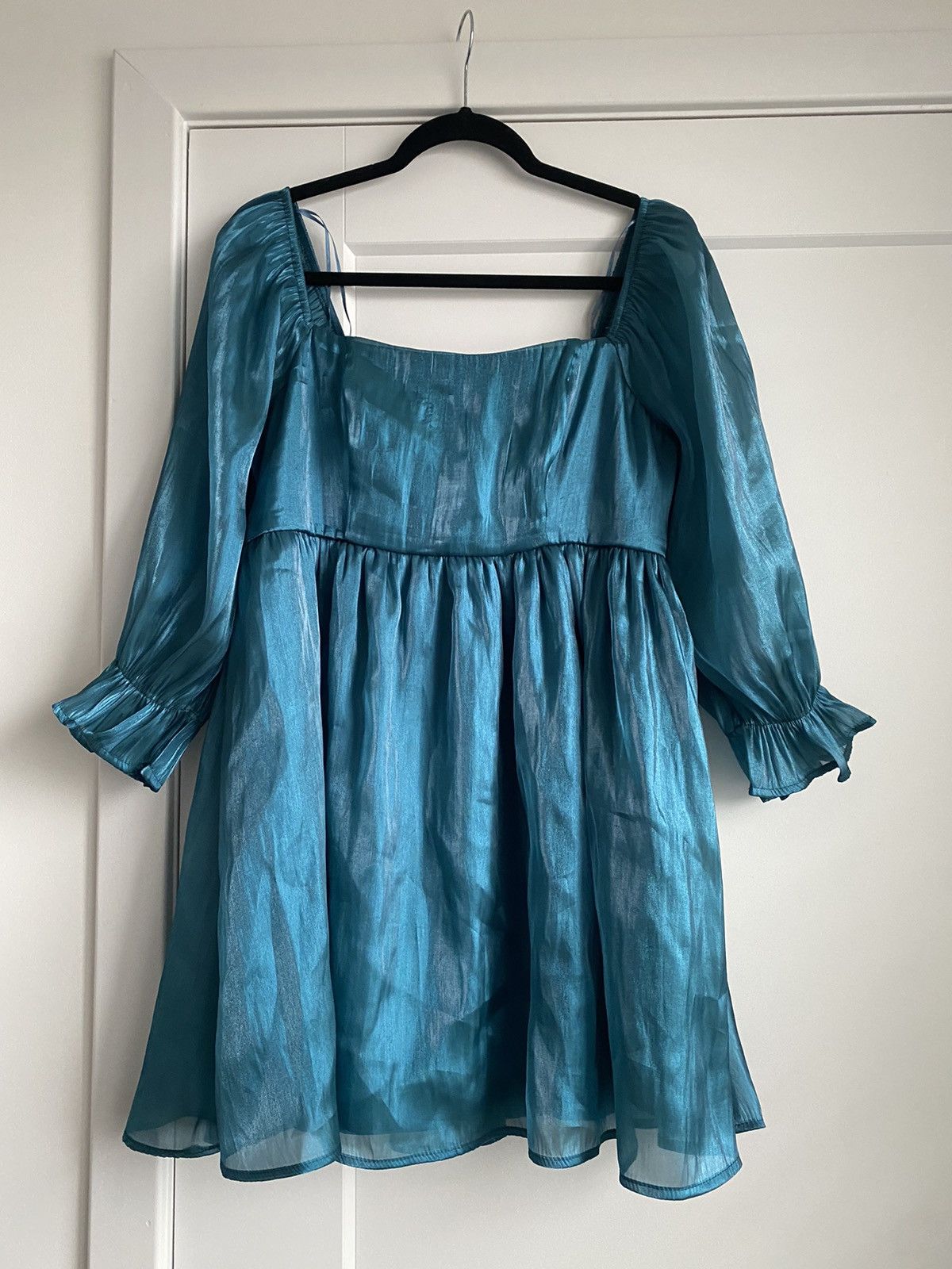 Other Thirty Thirty LA Puff Mini Dress Women Shimmer Teal Gorgeous Size XL / US 12-14 / IT 48-50 - 3 Thumbnail