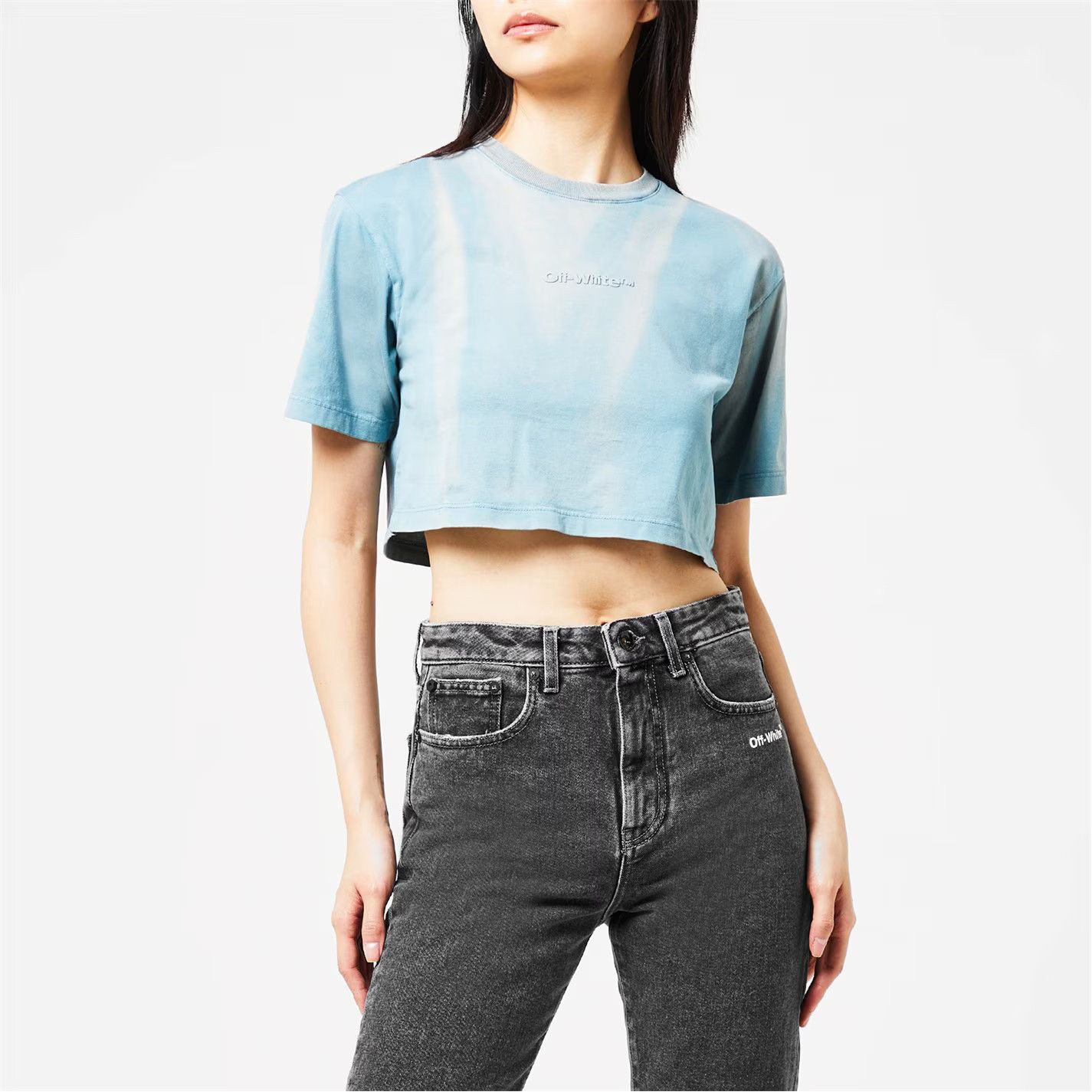 Off-White o1g2r1mq1224 Cropped T-Shirts in Light Blue Size XL / US 12-14 / IT 48-50 - 4 Thumbnail