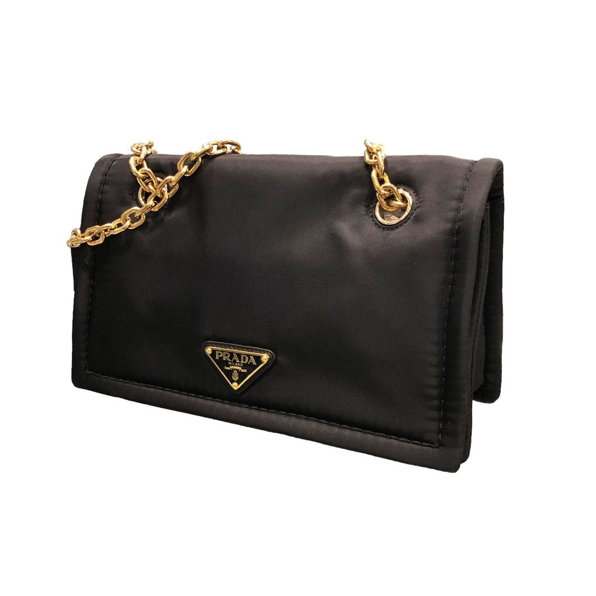 Prada Tessuto Chain Shoulder Bag Nylon Black