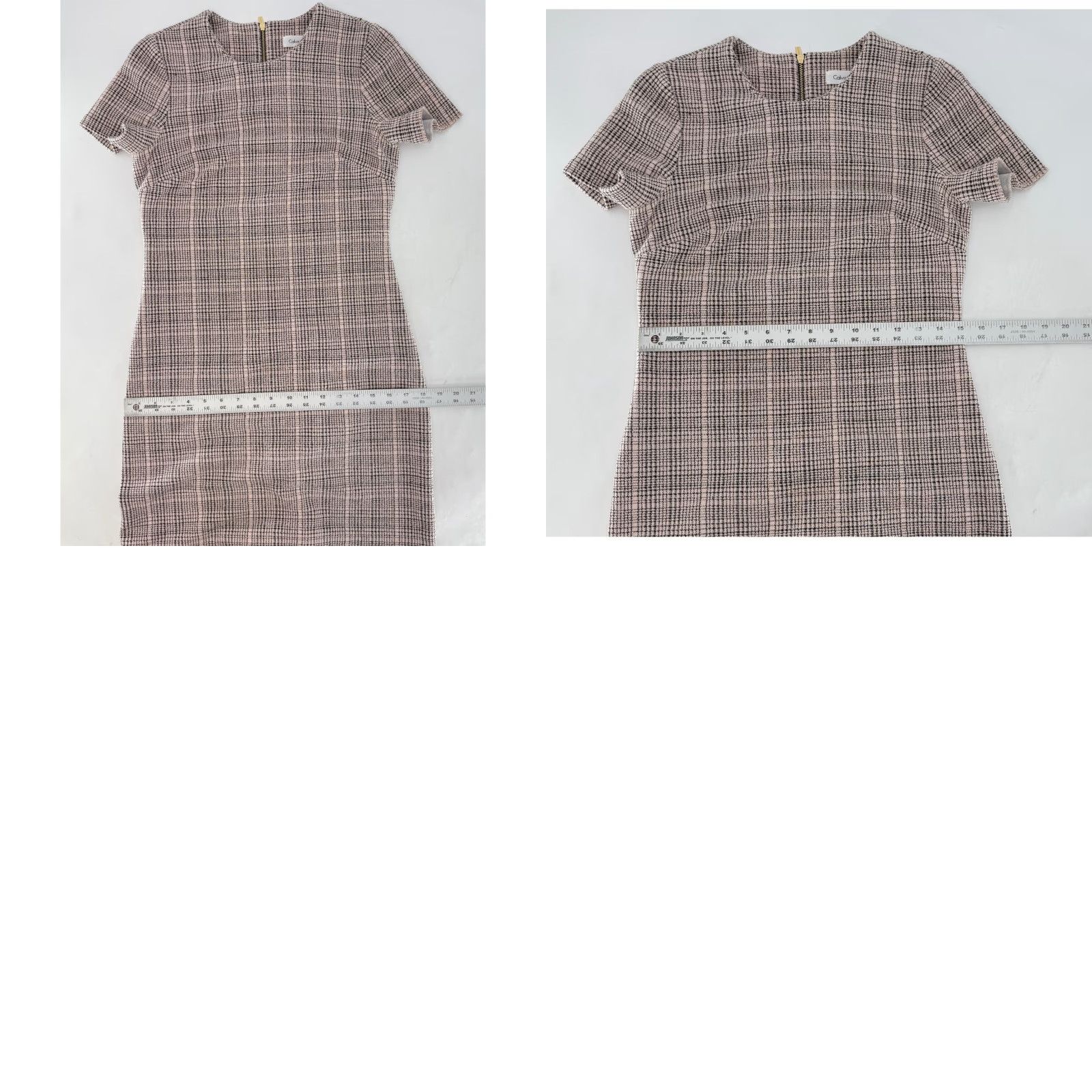Calvin Klein Calvin Klein Womens Pink Black Plaid Short Sleeve Sheath Dress Size 2 Zipback Back Zipper, Knee Length, Business, Workwear Size 26" / US 2 / IT 38 - 9 Thumbnail