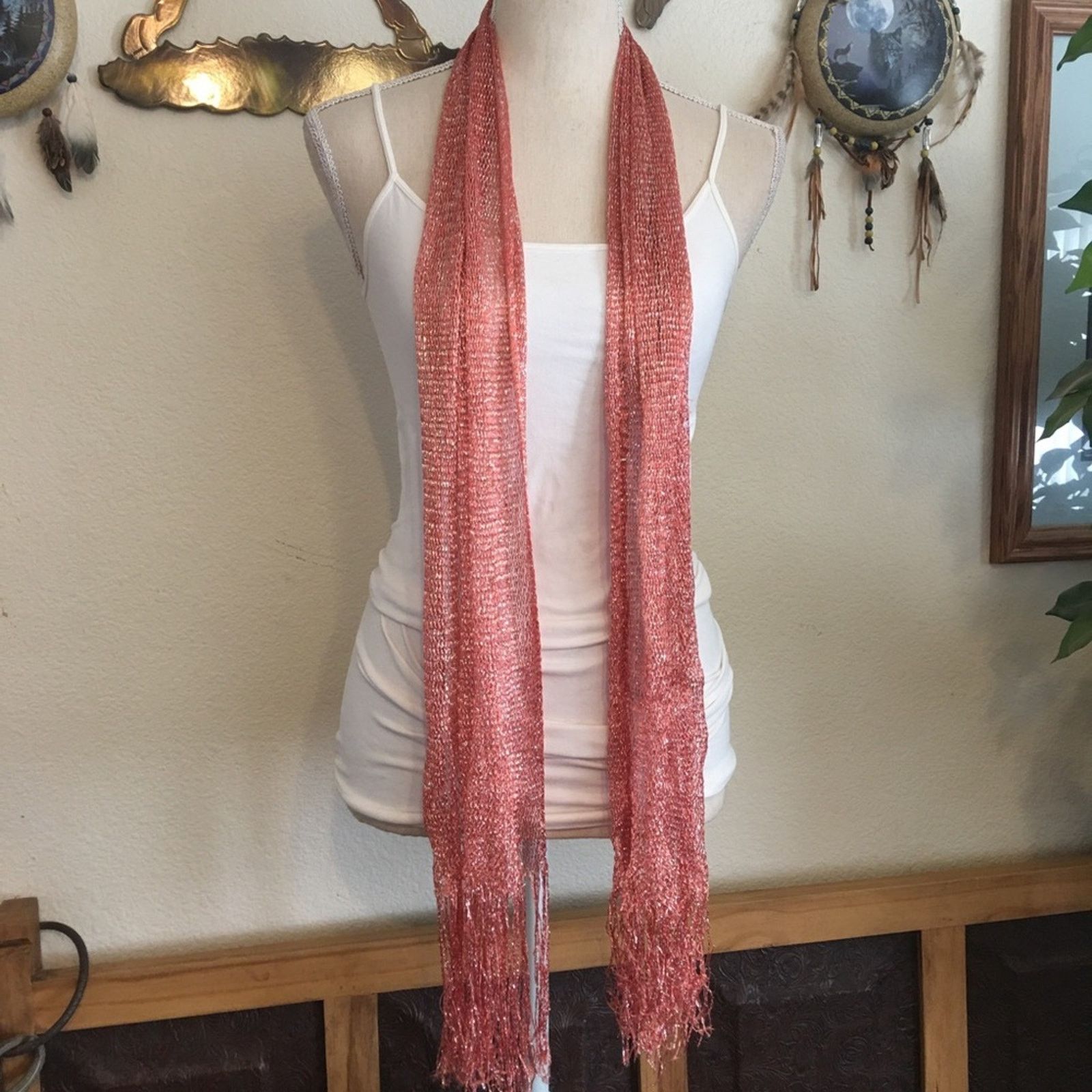 Other Coral pink mesh metallic scarf wrap sash belt Size ONE SIZE - 2 Thumbnail